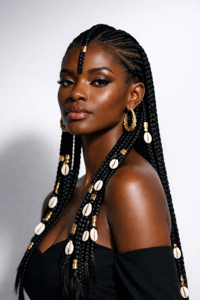 Fulani braids with beads in Houston