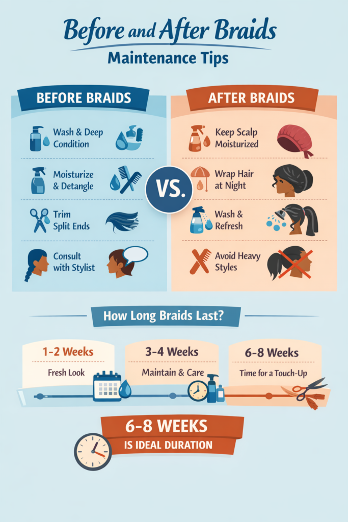 before and after braids maintenance and hair care guide