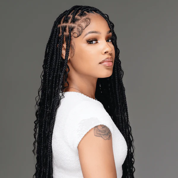 African Hair Braiding Newark NJ goddess braids curly ends elegant glam style
