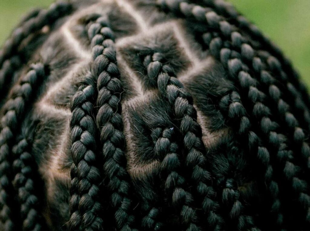 Close-up of knotless braids in Houston showing gentle scalp protection