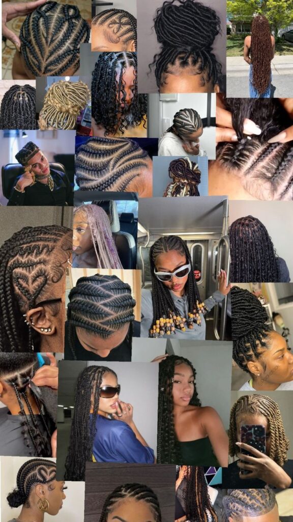 Collage of before and after braids on various face shapes in Houston