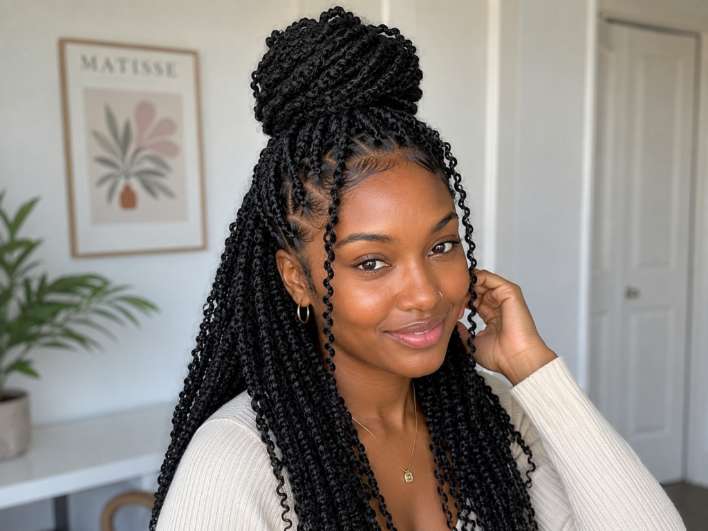 passion twists styling ideas bun half up Newark NJ Abeeba